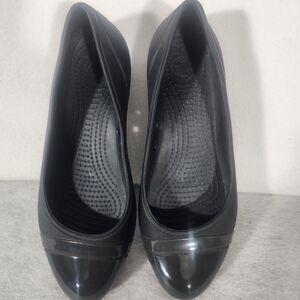 Crocs Women’s Slip On Cap Toe Ballet Flat Black Shoes Size US 7M
